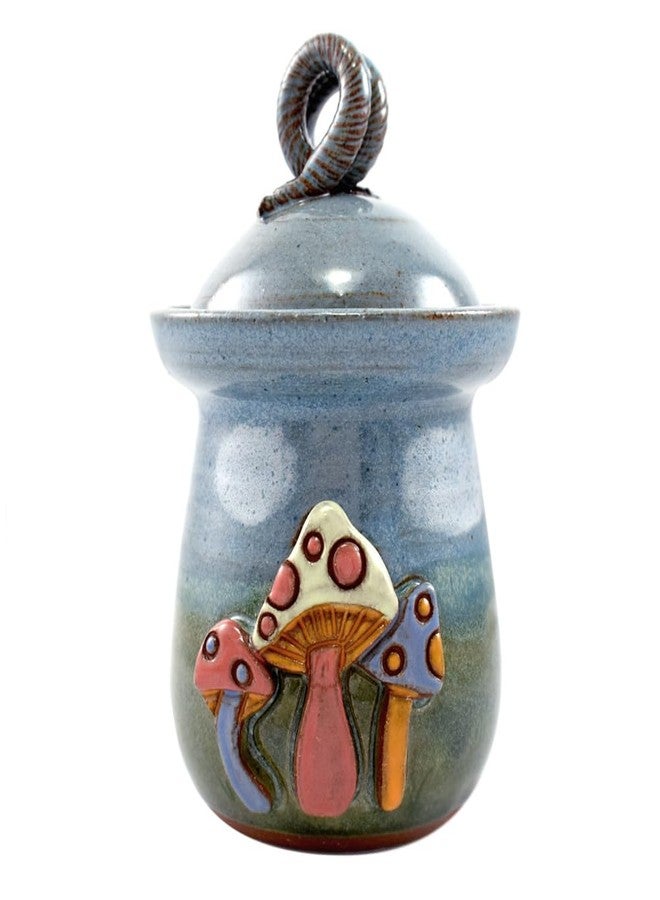 Modern Artisans Enchanted Mushrooms Countertop Jar with Lid - American Handmade Stoneware Pottery, 16-18 oz - Image 1